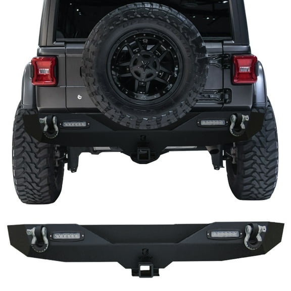 Vijay Texture Rear Bumper with Spotlights Fits 2018-2024 Jeep Wrangler JL/JLU(Black Texture)