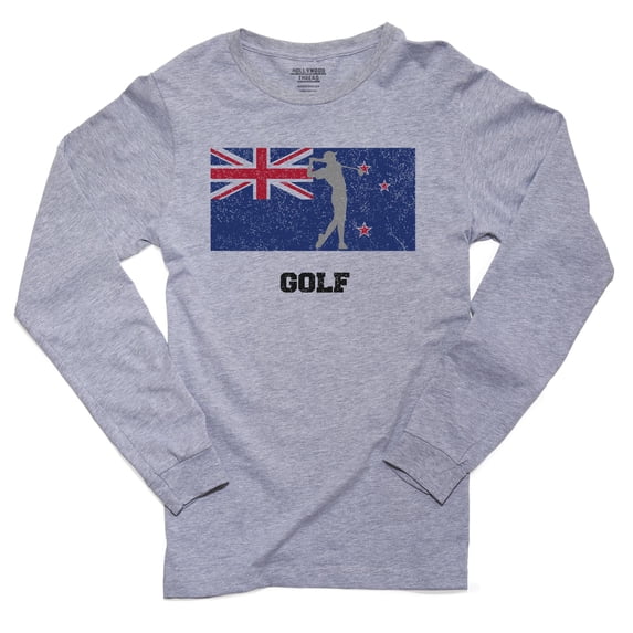 New Zealand Olympic - Golf - Flag - Silhouette Men's Long Sleeve Grey T-Shirt