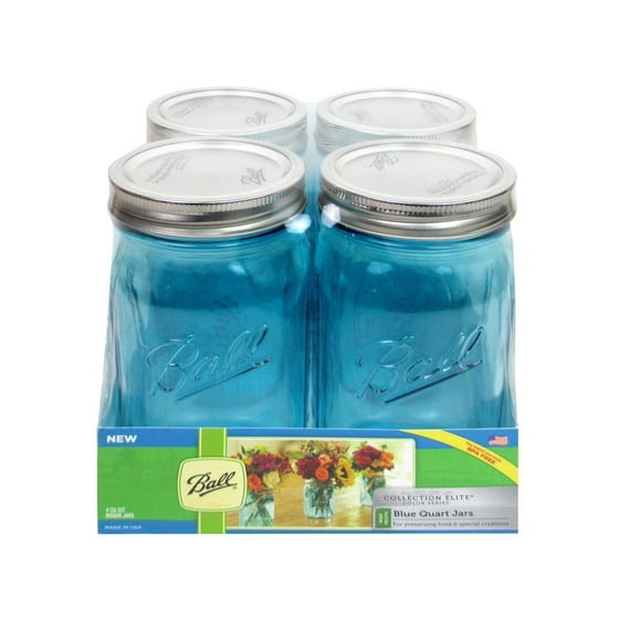 Ball Jar Quart Wide Mouth Elite Blue 4pc