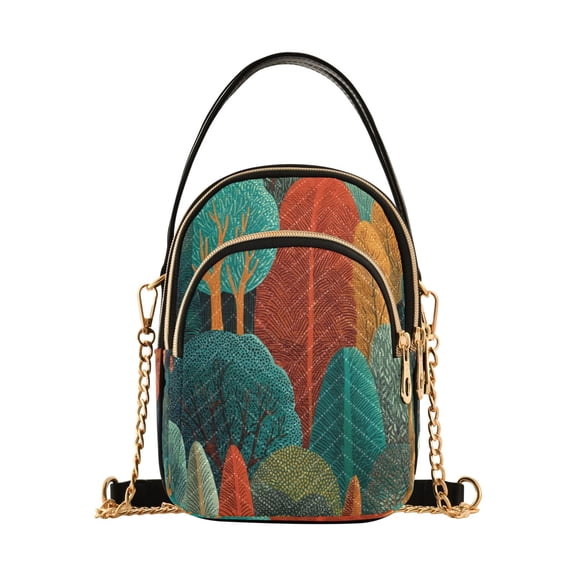 IAUYY Small Crossbody Bags for Women 15*21*8cm Leather Purses for Women Removable Strap with 3 Zipper Pocket Applicable to Birthday Gifts for Women,Strange Tree