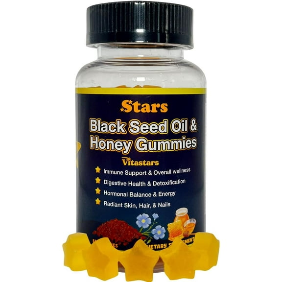 Vitastar Black Seed Oil & Honey Gummies | with Biotin, Vitamin C, Turmeric, Pomegranate & Thymoquinone | for Immune, Joint, digestion and Skin Support | 60 Count