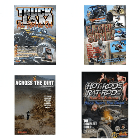 Auto, Truck & Cycle Extreme Stunts & Crashes 4 Pack DVD Bundle: Truck Jam: All Tricked Out, Eatin Sand!, Across the Dirt: A Dirt Bike Documentary, Hot Rods, Rat Rods & Kustom Kulture: Back from the De