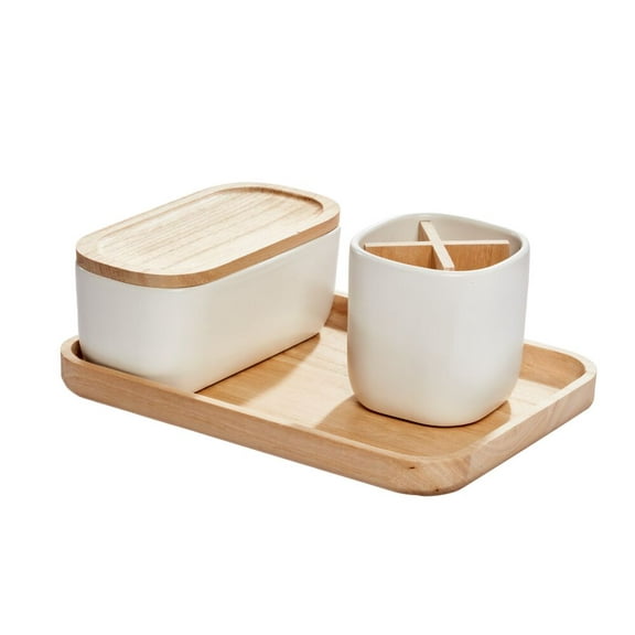 iDesign, Eco Office Ceramic Desktop 3-Piece Set, Wood White