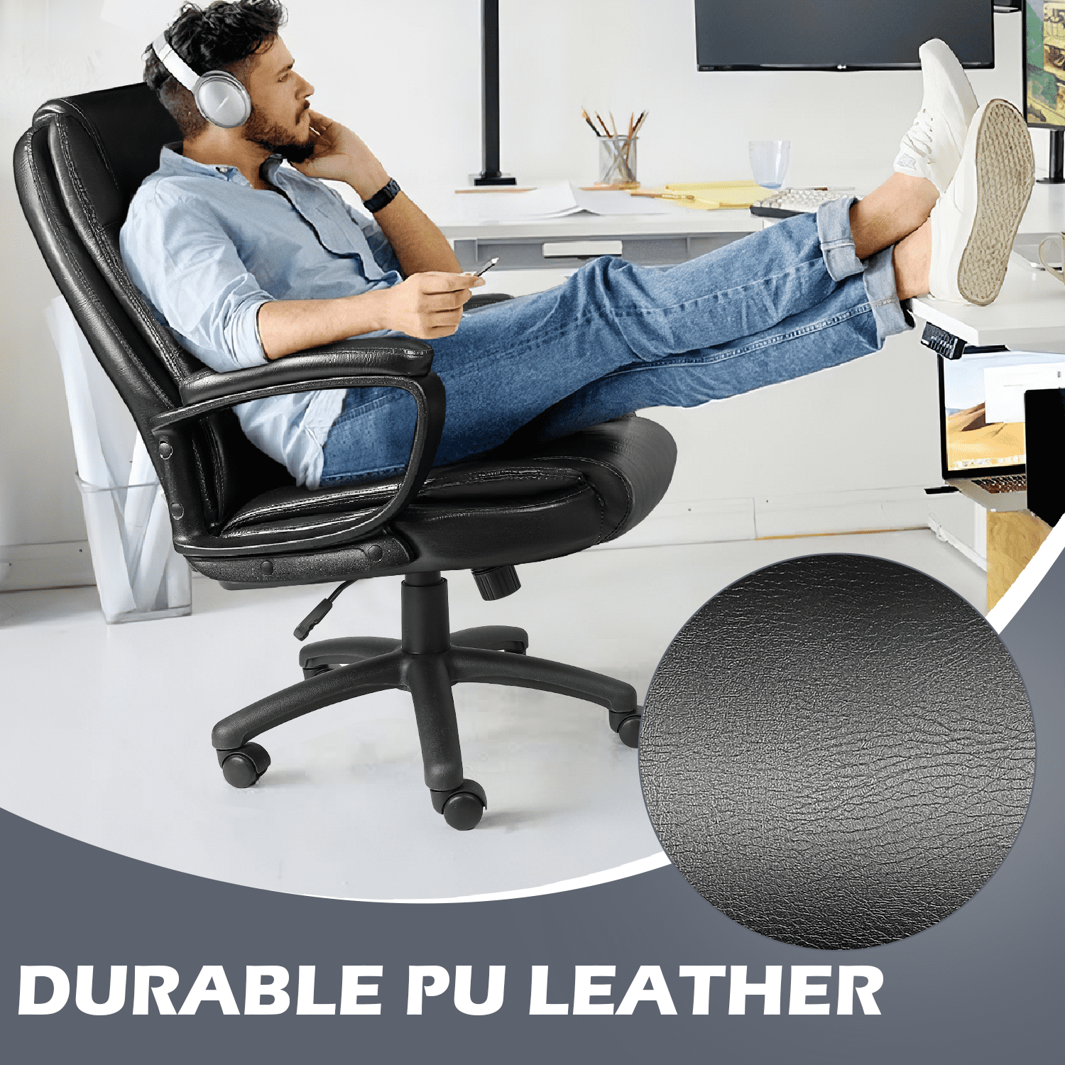 PUKAMI Office Desk Chair,Big And Tall Managerial Executive Chair,High Back Computer Chair