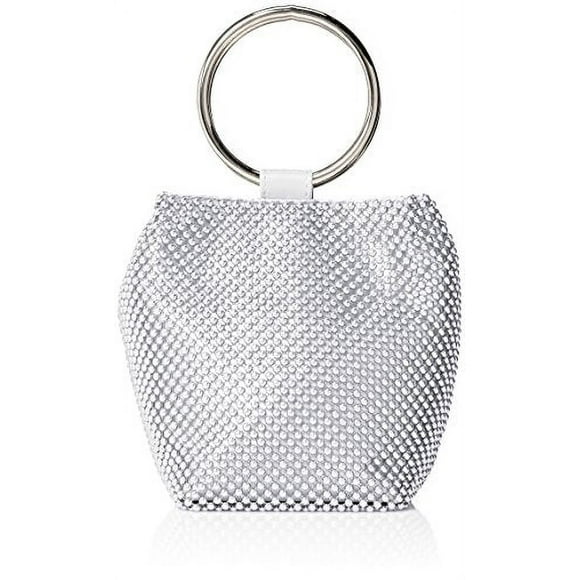 Jessica McClintock Women's Gwen Ball Mesh Ring Wristlet Pouch Clutch, Silver, One Size