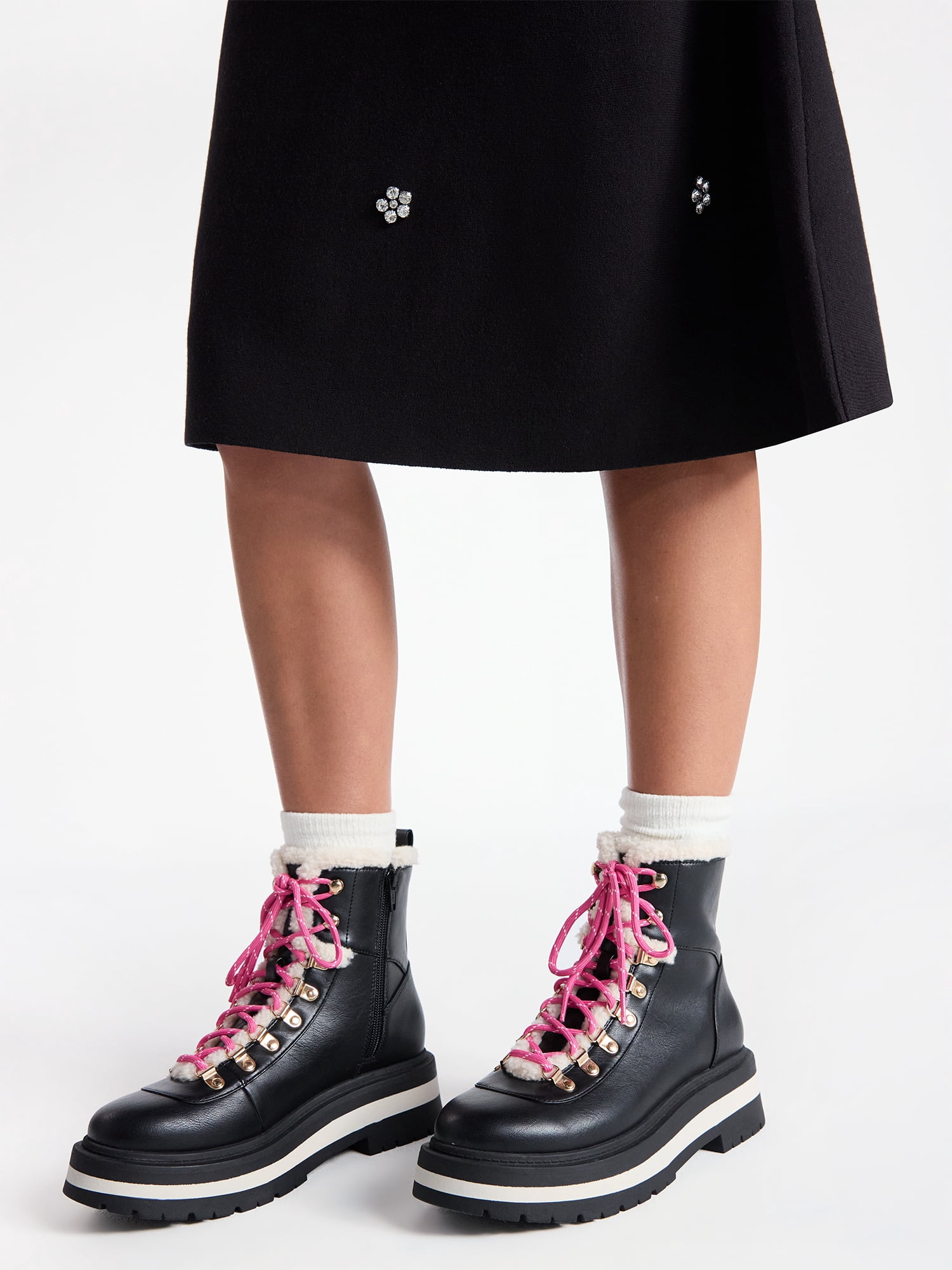 Free Assembly Women's Lace-Up Faux Shearling Booties