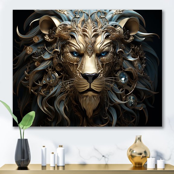 Designart "Luminous Radiance Of The Bronze Lion II" Animals Lion Wall Decor