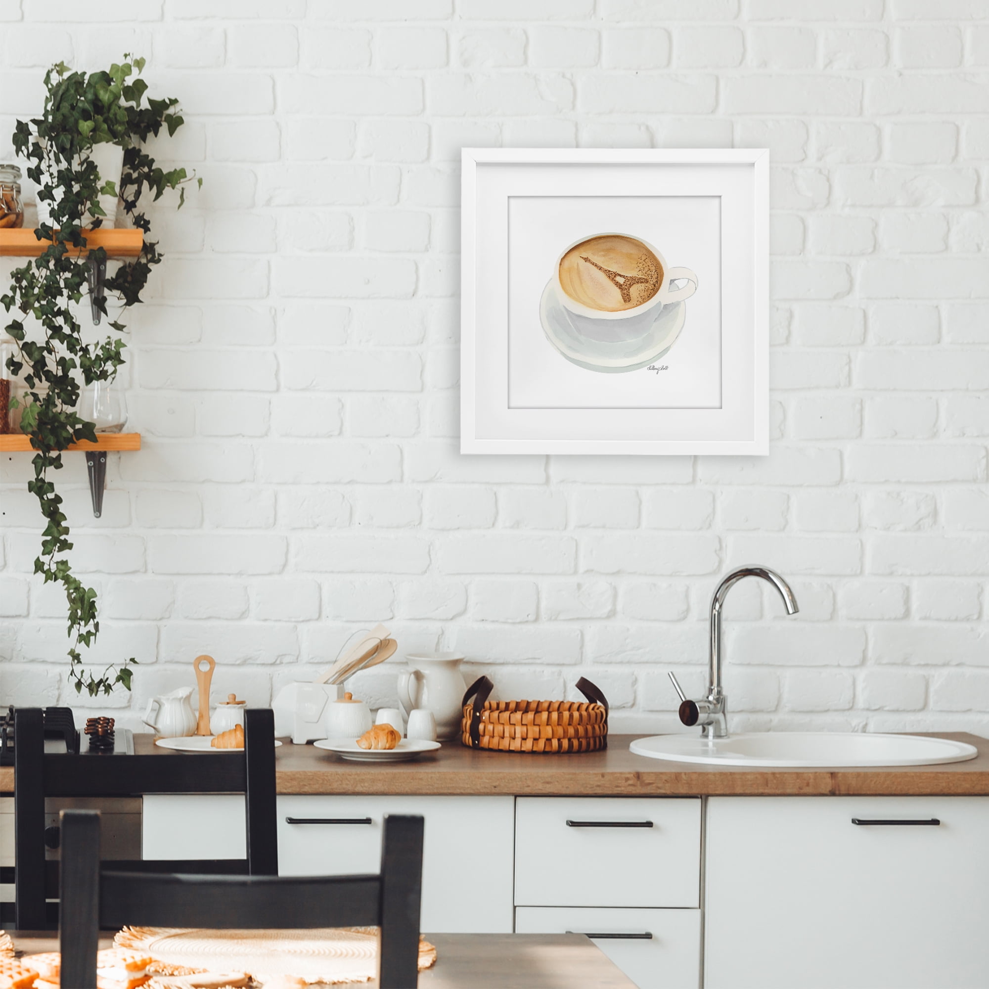 Stupell Industries Eiffel Tower Latte White Framed Print Under Glass, design by Hillary Holt