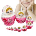 thumbnail image 3 of Muñecas rusas para niñas pintadas a mano de madera de tilo para niños, juguetes de regalo, muñecas de anidación de Matryoshka de madera 10 piezas Monstrate WJ1925-00B, 3 of 7