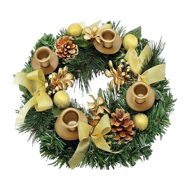 30cm Navidad Adviento Guirnalda Candelabro Ornamento floral Adornos con 4 velas Dorado