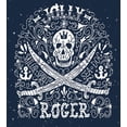 thumbnail image 3 of Skull Duvet Cover Set, Pirates Jolly Roger Flag Sailor Crossed Tools Theme in Blue Tones, Decorative 3 Piece Bedding Set with 2 Pillow Shams, Queen Size, Dark Blue and White, by Ambesonne, 3 of 3
