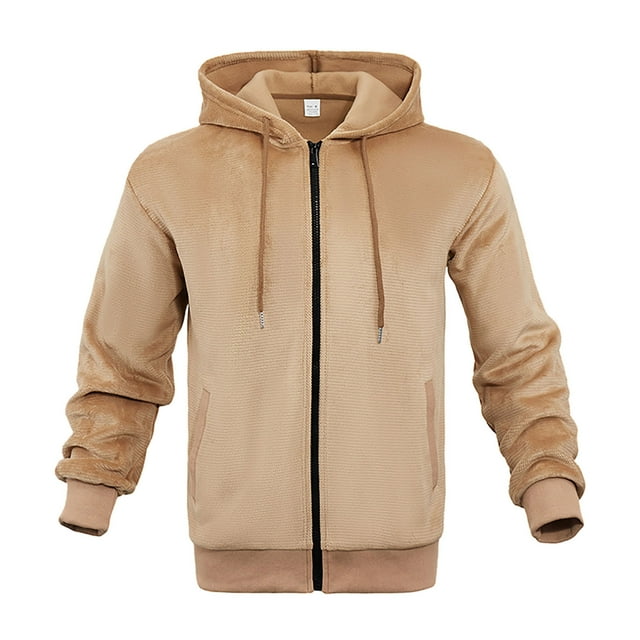 MIASHUI Men's Zip Up Hoodie with Kangaroo Pocket and Drawstring, Loose Fit Pullover for Fall and Winter Wear Khaki,M