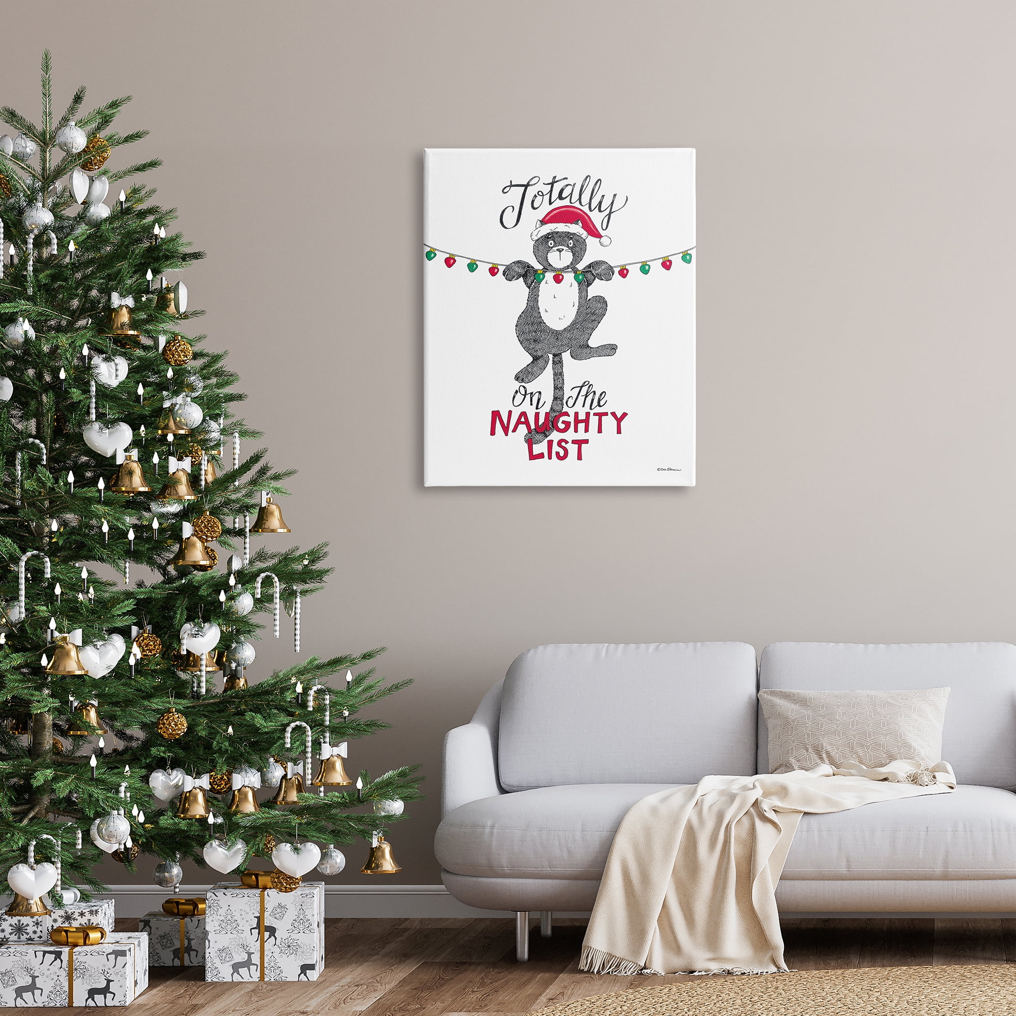 Stupell Industries Naughty List Cat Phrase Holiday Painting Gallery Wrapped Canvas Print Wall Art, 30 x 40