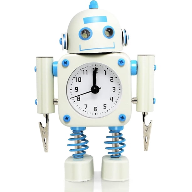 Reloj despertador robot de metal inoxidable TANGJMXG blanco sin tictac