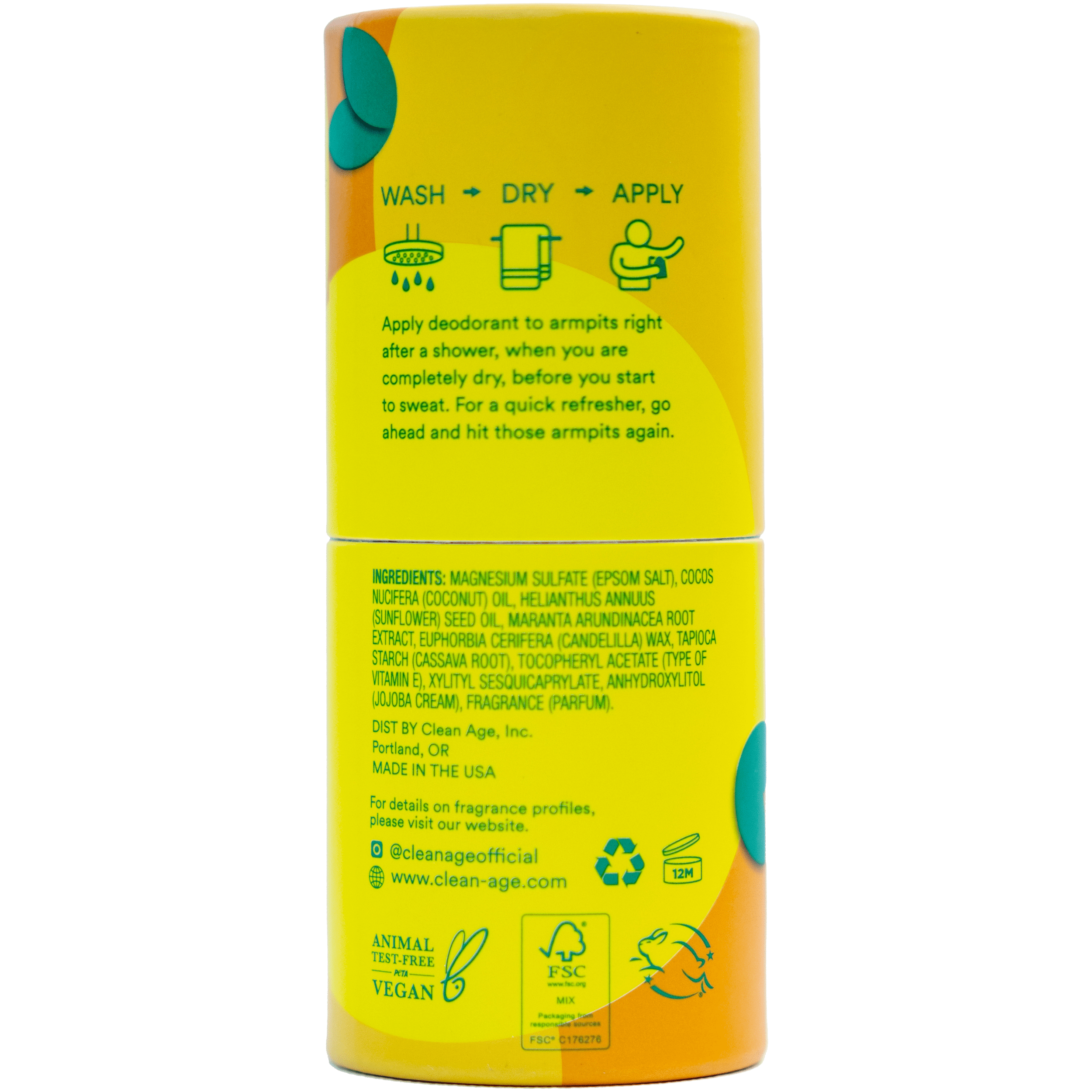 (2 pack) Clean Age Natural Deodorant for Teens, Women, Men | Aluminum Free, Baking Soda Free, Citrus 2 oz.