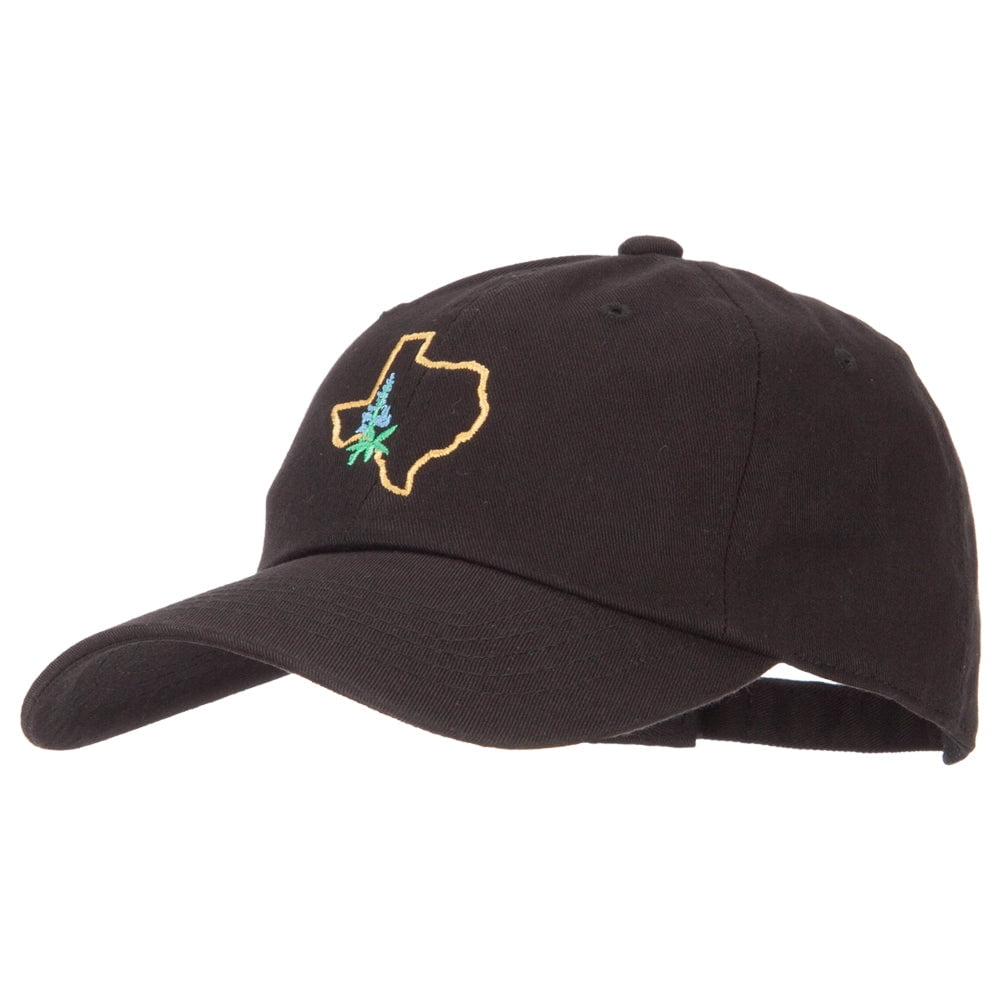 Texas Bluebonnet with Map Embroidered Unstructured Washed Cap - Black OSFM