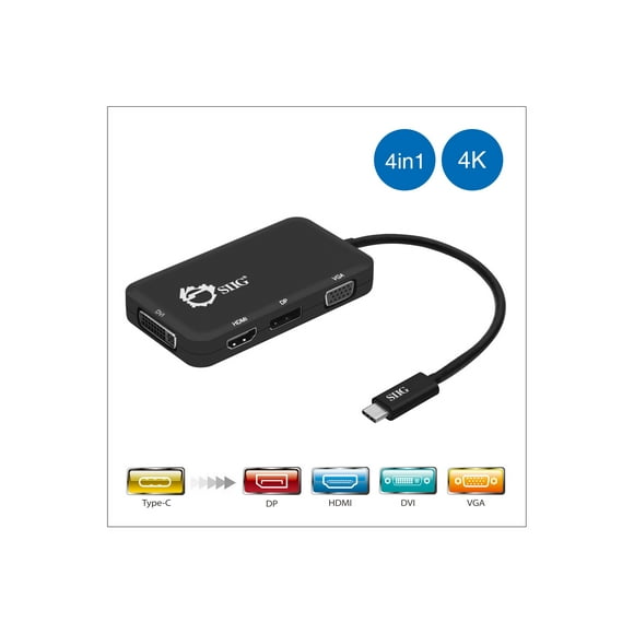 SIIG USB-C to 4-in-1 Multiport Video Adapter - External video adapter - USB-C - DVI, HDMI, DisplayPort, VGA - black
