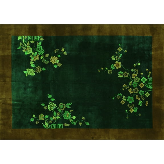 Ahgly Company Indoor Rectangle Oriental Green Asian Inspired Area Rugs, 5' x 7'
