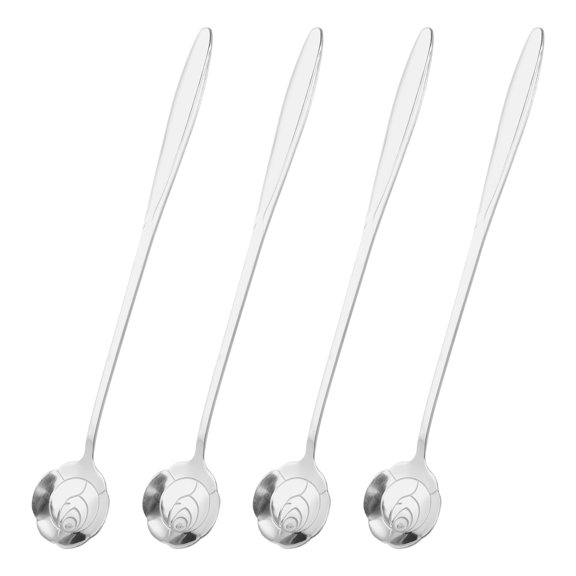 Uxcell 4Pack 7" Stainless Steel Long Handle Rose Teaspoon Coffee Spoon, Silver