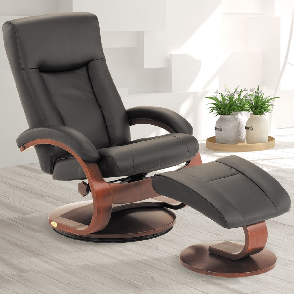 Oslo Collection by Mac Motion Hamar Recliner and Ottoman in Black Top