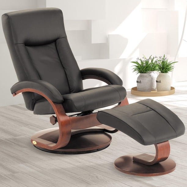 Oslo Collection by Mac Motion Hamar Recliner and Ottoman in Black Top Grain Leather Walmart