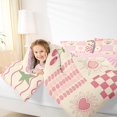 thumbnail image 4 of jejeloiu Sweet Patchwork 7-Piece Twin Bedding For Girls,Checker Print Bedding Comforter Set,Pink Cream,Pink Reversible, 4 of 7