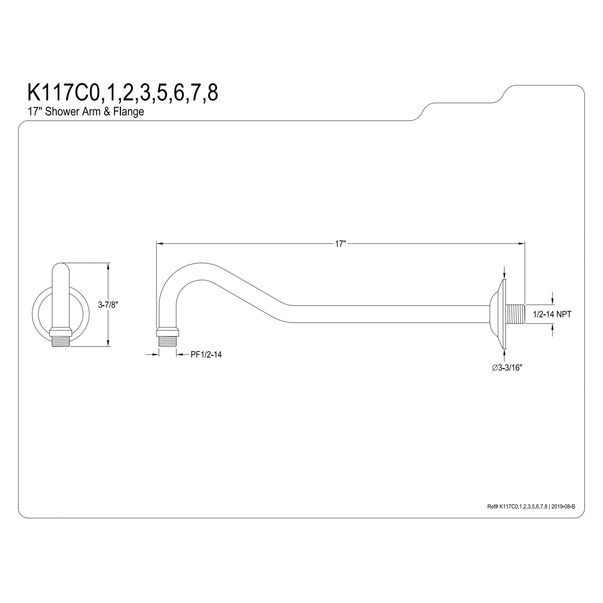 Kingston Brass K117C3 Restoration 17-Inch Rain Drop Shower Arm with Round Flange in Antique Brass