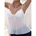 thumbnail image 4 of Women Y2k Babydoll Tank Tops Lace Trim V Neck Crop Spaghetti Strap Top Summer Cute Flowy Shirts White L, 4 of 8