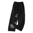 thumbnail image 2 of Cotton Linen Pants for Women 2026 Spring Summer Loose Elastic Waist Wide Leg Flower Embroidery Beach Pants with Pockets, 2 of 5
