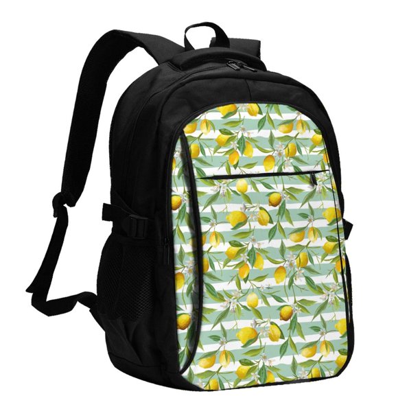 Fotbe Lemon Mochila con Estampado y Puerto USB para Hombre y Mujer, Mochila Antirrobo, Mochila de Viaje, Mochila Escolar, Mochila Universitaria