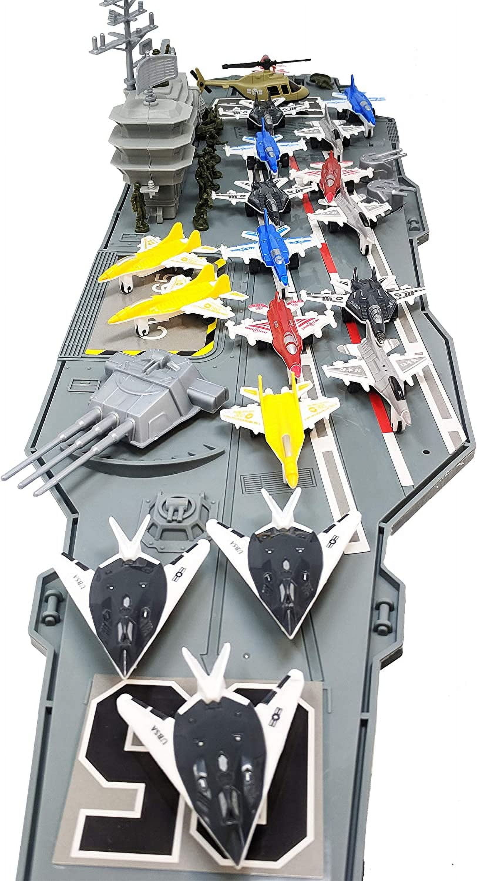Toy Aircraft Carrier Ship with Warplanes and Submarine Combo Includes 18 Fighter Jets Torpedo