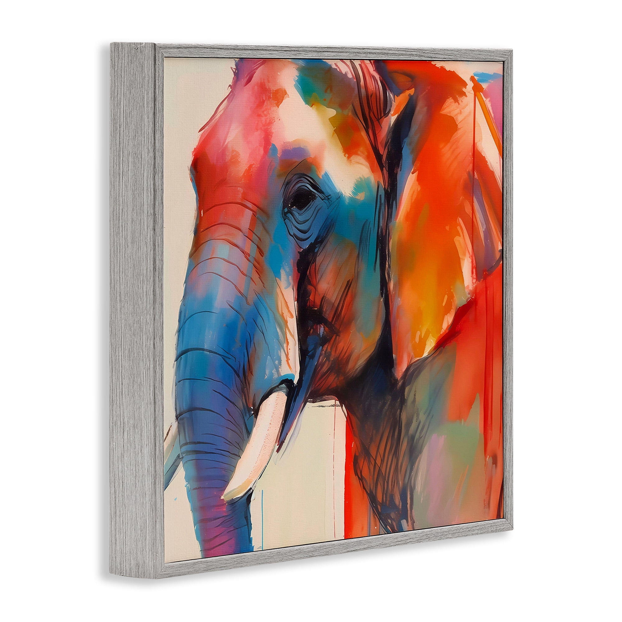 Stupell Industries Elephant with Modern Hues Animals & Insects Painting Gray Framed Art Print Wall Art, 12 x 12