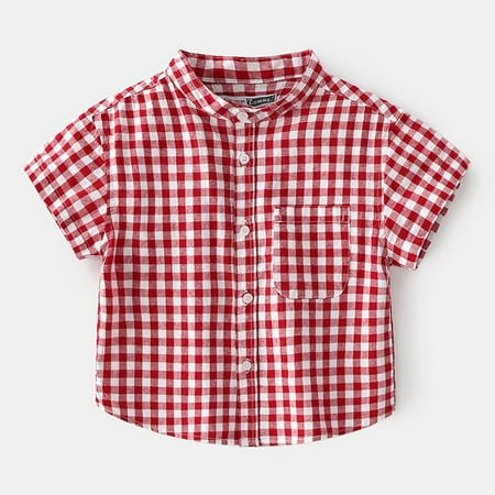 

Laurenza s Toddler Boys Red Button-Down Checkered Short Sleeve Shirt 2T