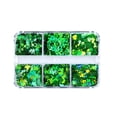 thumbnail image 1 of Accesorios para decoración de uñas, caja pequeña de 6 celdas con lentejuelas verdes de cuatro hojas para realzar las uñas, ideal para el Día de San Patricio. Lentejuelas., 1 of 5