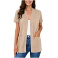 thumbnail image 3 of qolati Womens Short Sleeve Cardigan Spring Summer Fashion Top Casual Dressy Loose Lightweight Work Office Duster Cardigans with Pockets Khaki L, 3 of 9