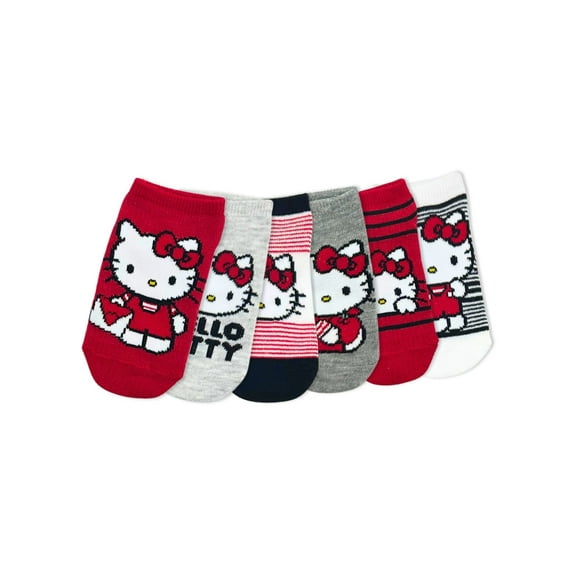Hello Kitty Girls No-Show Socks, 6-Pack, Sizes S/M-M/L