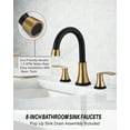 thumbnail image 4 of WOWOW 8 in. Widespread Double Handle Bathroom Faucet with Drain Kit Included in Black and Gold, 4 of 7
