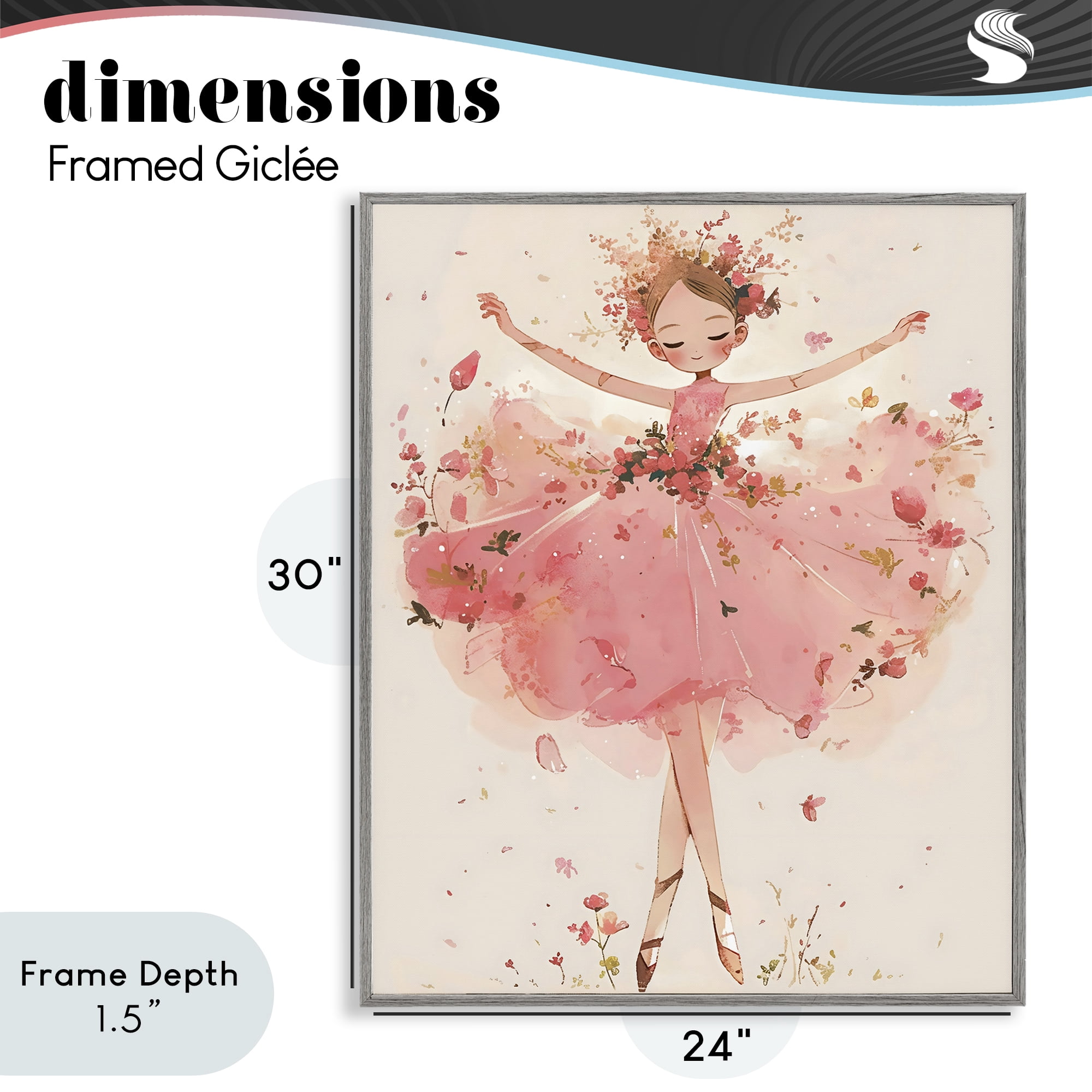 Stupell Industries Pink Floral Dress Ballerina Gray Framed Giclee Art, design by Creative Studio