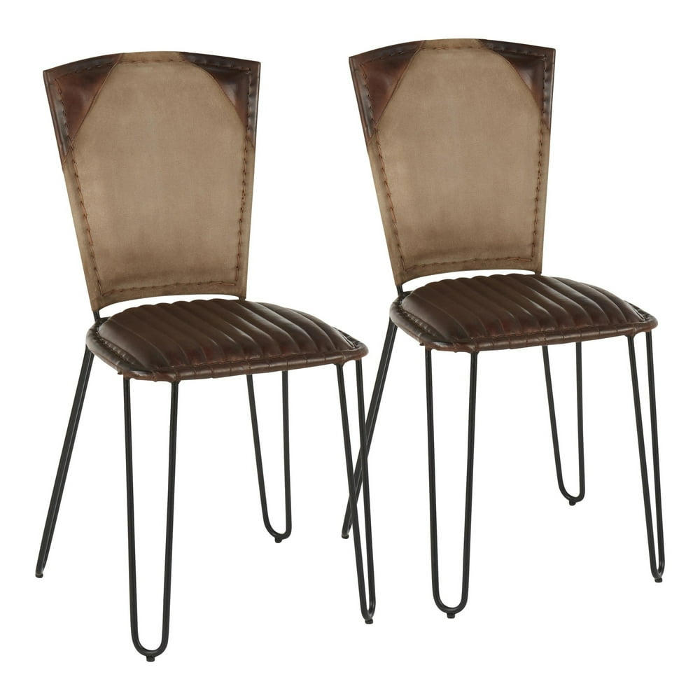 Lumisource Ali Industrial Dining Chair in Black Metal, Espresso Leather