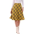 thumbnail image 1 of Faldas de cuadros para mujer Inspire Chic con cinturón, de cintura alta, en línea A, de longitud media, M Amarillo oscuro, 1 of 6