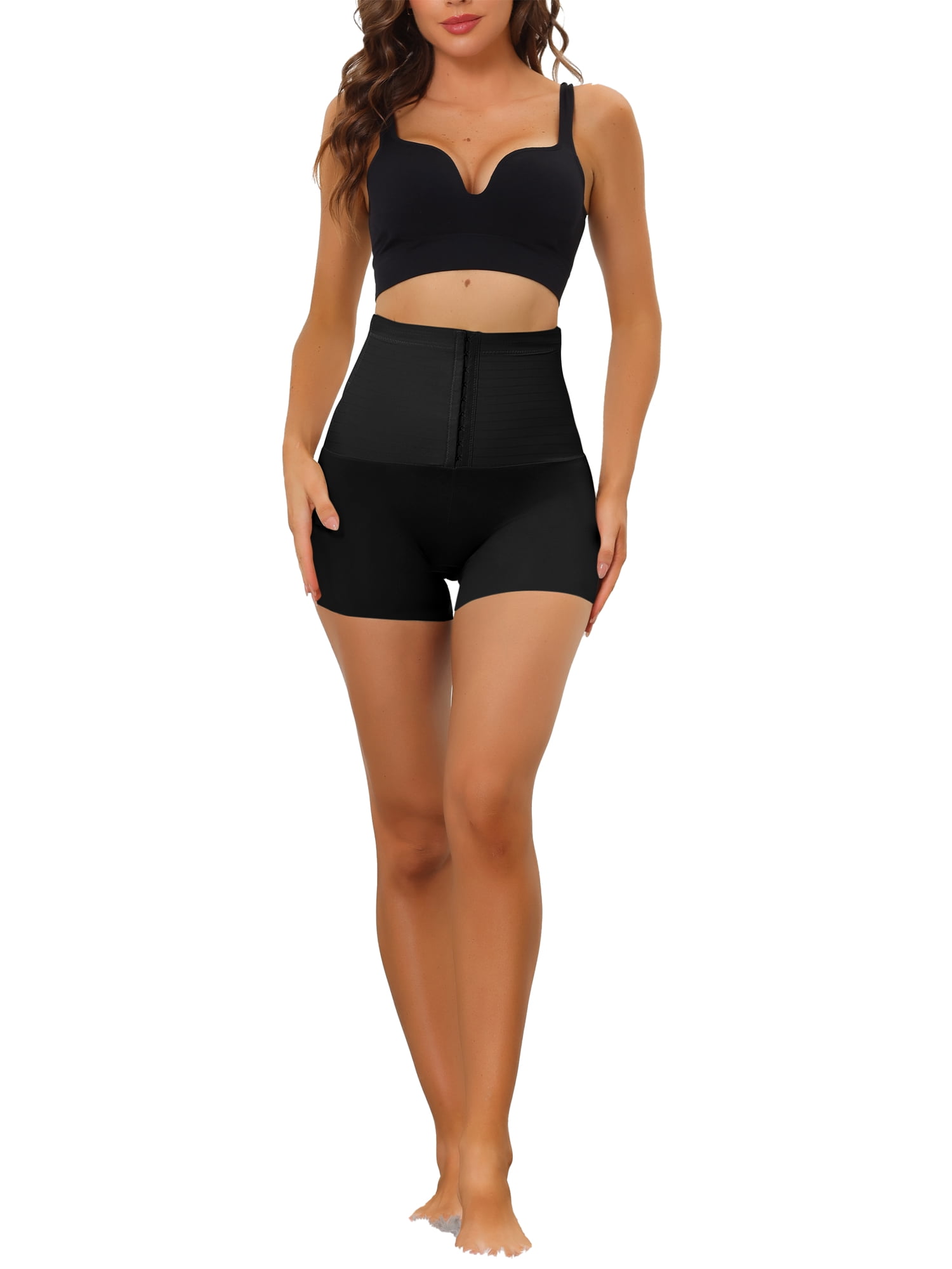 Unique Bargains Women's Butt Lifter Boyshorts Shapewear Panties with Hooks Closure L Black