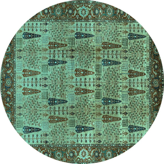 Ahgly Company Indoor Round Oriental Turquoise Blue Industrial Area Rugs, 3' Round