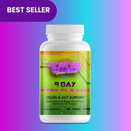 Goodbye Bloat 9 Day Detox Herbal Cleanse Gut Colon Support, Oat, Psyllium Husk, Lactobacillus Acidophilous, 200mg Calcium, 60 Count