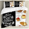 thumbnail image 1 of Eat Dessert First Duvet Cover Set King Size, Vintage Style Hand Drawn Different Sweet Dessert Doodles Patisserie, 3 Piece Bedding Set with 2 Pillow Shams, Multicolor, by Ambesonne, 1 of 3