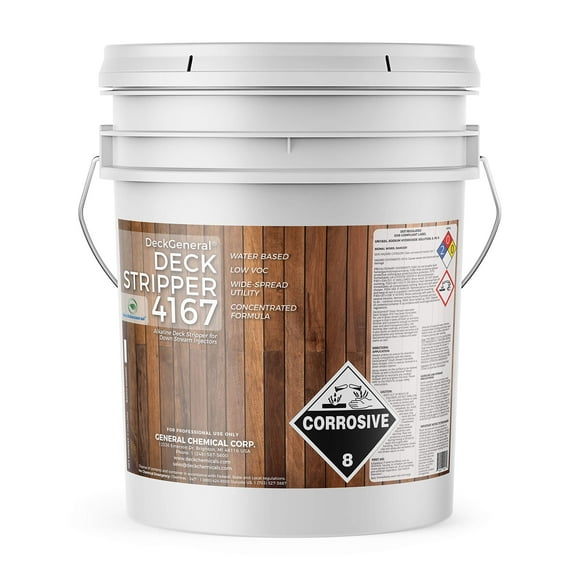 DeckGeneral - Downstream Injectable Deck Stripper 4167 - Water-Based Alkaline Wood Stain Remover - for Stripping Paint, Varnish, Sealer & Stain from Patios, Fences & Outdoor Furniture - 5 Gallon Pail