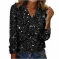 thumbnail image 2 of Yteetum Sequin Tops for Women Oversized V Neck Glitter Sparkly Long Sleeve T Shirts Womens Casual Solid Plus Size Loose Fits Comfy Party Shimmer Tee Shirt Fall Spring Clothes Holiday Outfits Blouses, 2 of 7