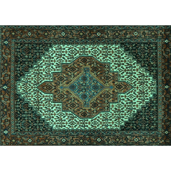 Ahgly Company Machine Washable Indoor Rectangle Persian Turquoise Blue Traditional Area Rugs, 5' x 7'