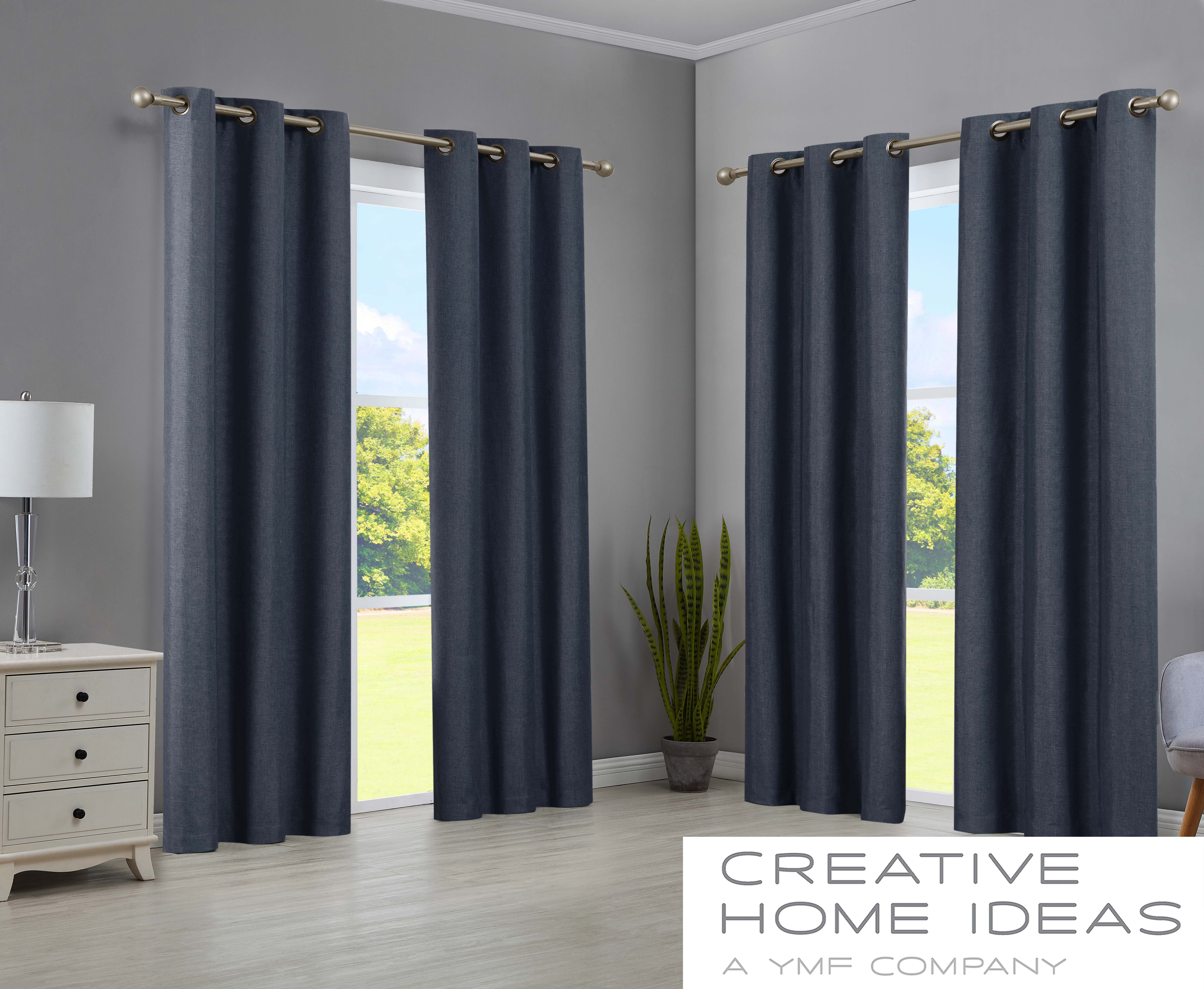 Legrae Blackout Thermal Insulated Grommet Curtains, Set of 4 Panels with Tiebacks, Insignia Blue, 38" x 84"