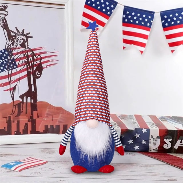 Muñeca anciana sin rostro de tela no tejida del Día de la Independencia | Decoración patriótica de 32 cm en rojo, azul y blanco | Adorno de gnomo para el 4 de julio | Regalo festivo para decorar la m
