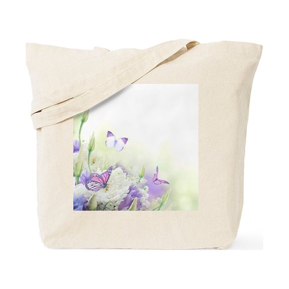 CafePress - Flowers With Butterflies Tote Bag - Unisex Canvas Tote Bag, Beige, 1-Piece